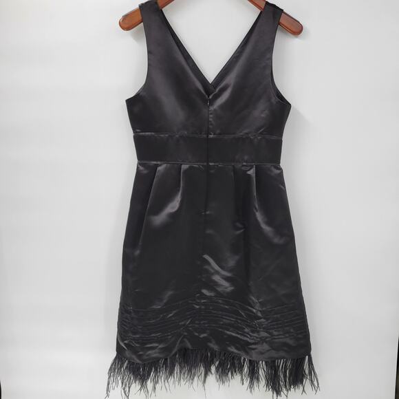 Max and Cleo Maralin Satin Dress Womens 12 Black Feathers Holiday Cocktail - Picture 13 of 16